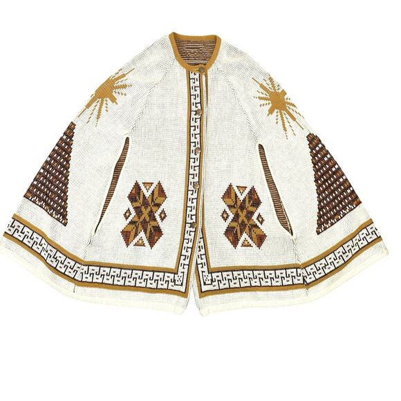 Vintage 70s Sturbridge Aztec Poncho Sweater Womens L Boho Hippie Heritage Retro - Picture 7 of 11